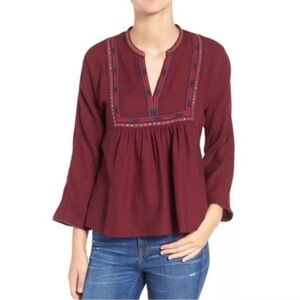 MADEWELL Women’s Embroidered Bohemian Burgundy Wool Blend Top Size Small